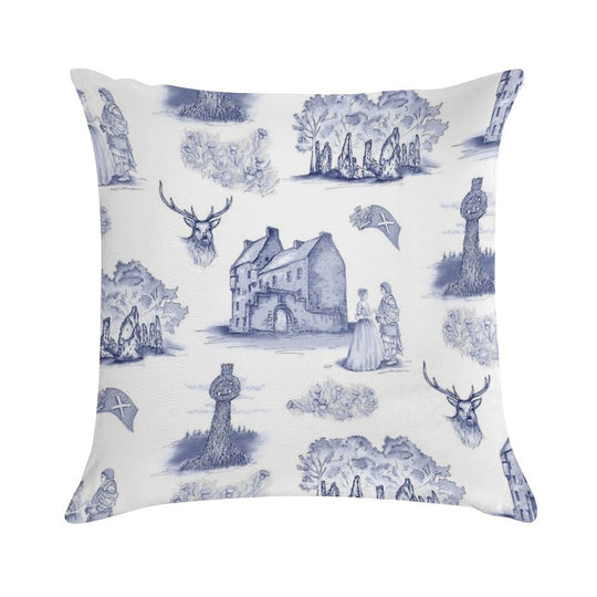 Highlander Toile in Blue Soft Washable Throw Pillow