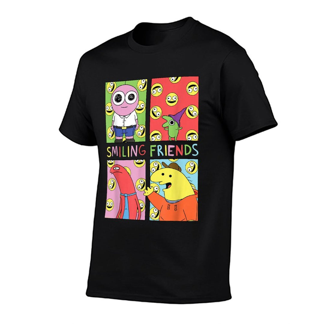 Smiling Friends Pop Art Character Grid Funny Cartoon  Relaxed-fit T-Shirt