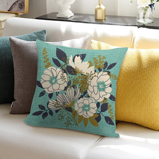 Floral Bouquet ~ on Turquoise Soft Decorative Cover Throw Pillow