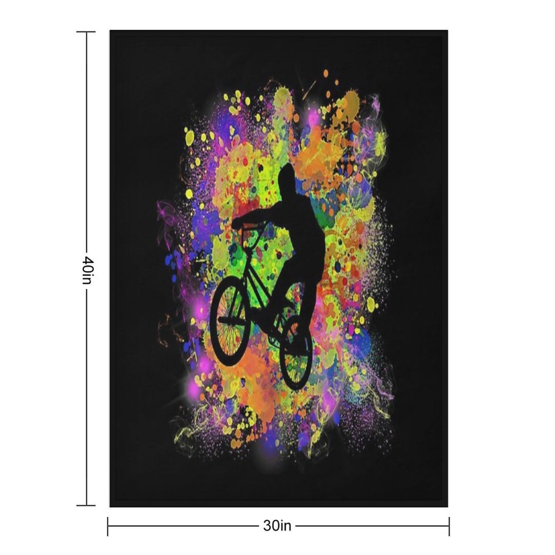 Extreme Sports BMX Bike Coloured Splash Illustration Shrink-resistant Throw Blanket