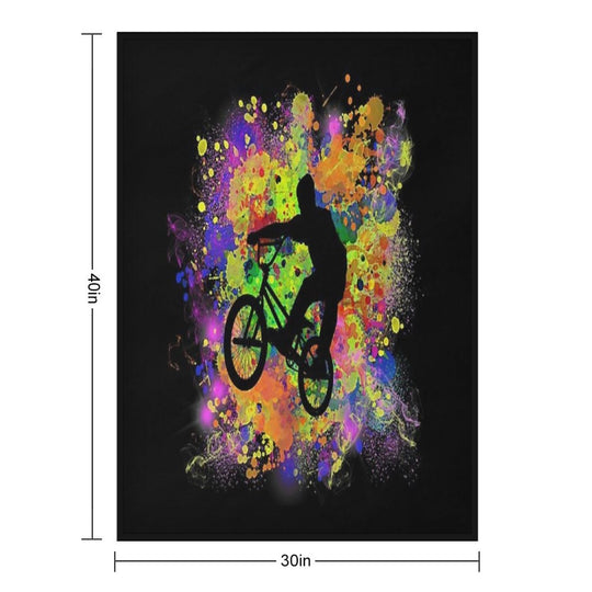 Extreme Sports BMX Bike Coloured Splash Illustration Shrink-resistant Throw Blanket