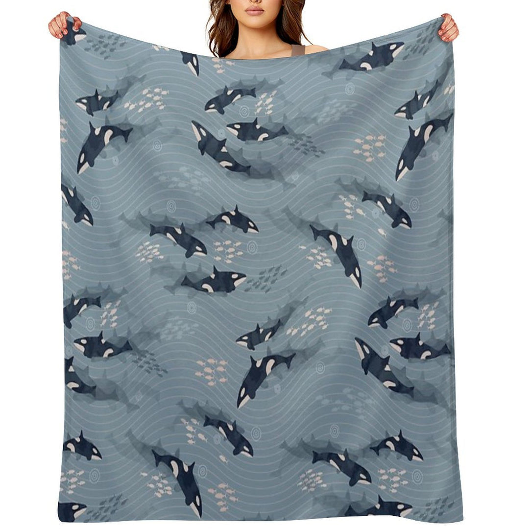 Orca in Motion  Blue-gray Ocean Pattern Gift-ready Throw Blanket