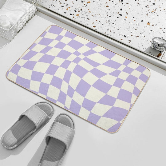 Soft Purple Warp Checked Pattern  Dirt-Trapping Bath Mat