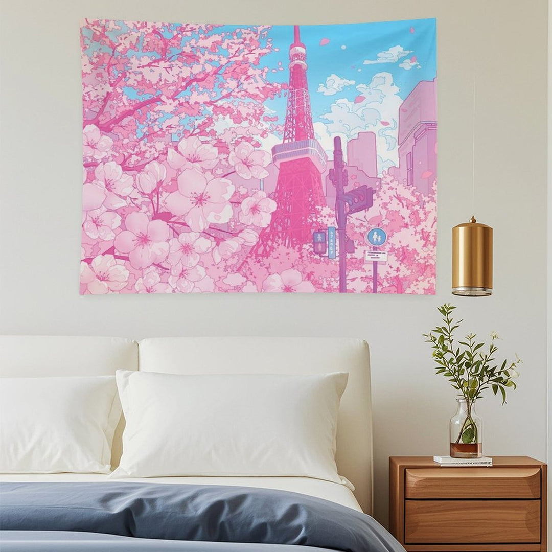Tokyo Tower & Cherry Blossom (Corrected Colors) Tapestry