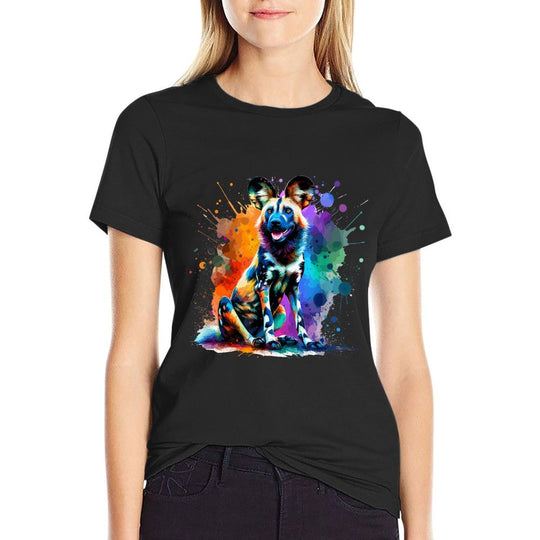 Colorful Splash Art African Wild Dog Painted Dog  Lightweight T-Shirt