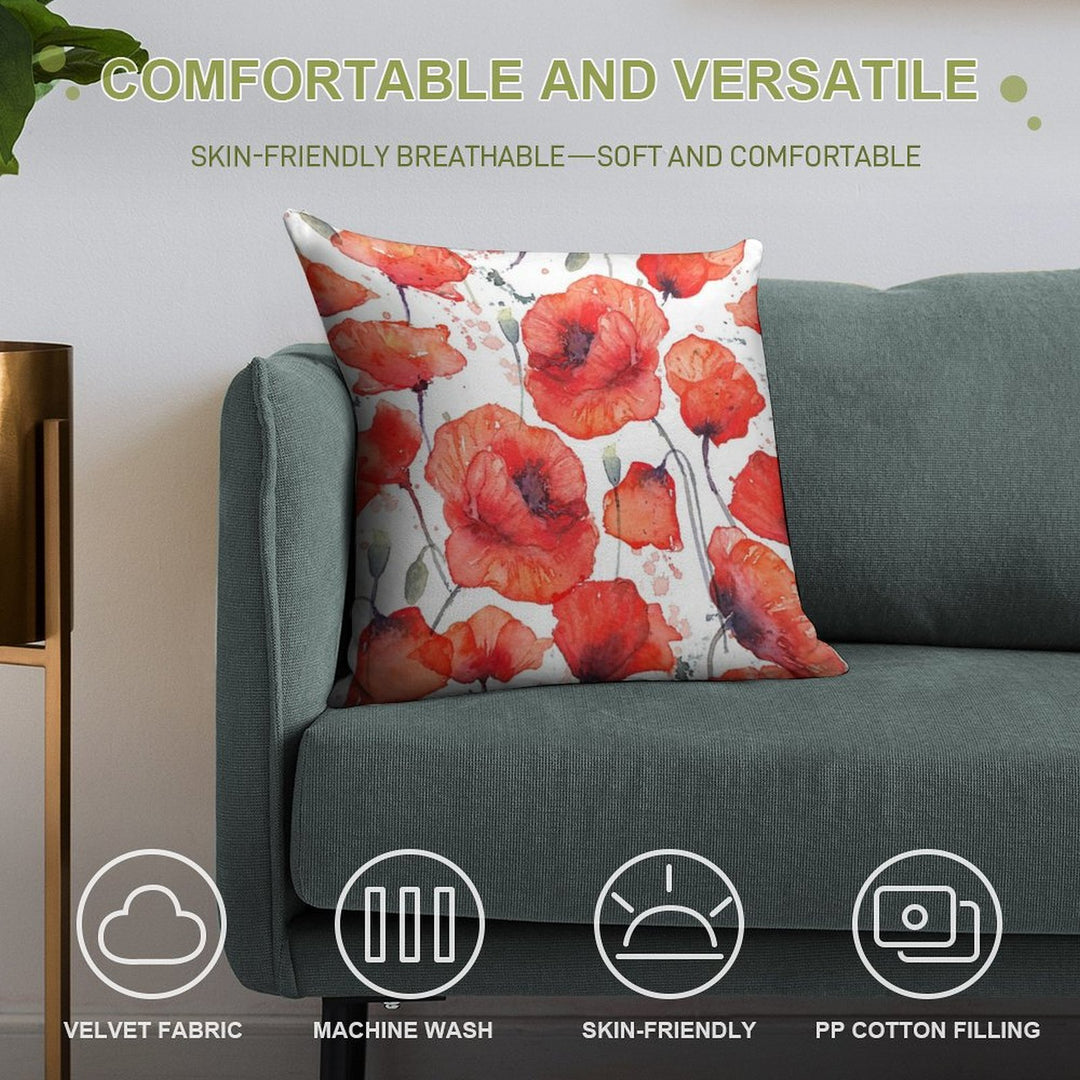 Wild Red Poppies Soft High-Density Material Throw Pillow