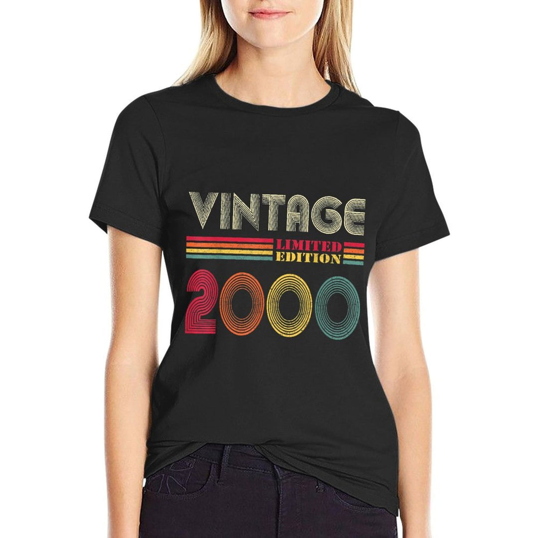 21 Year Old Gifts Vintage 2000 Limited Edition 21st Birthday  Ribbed Collar T-Shirt