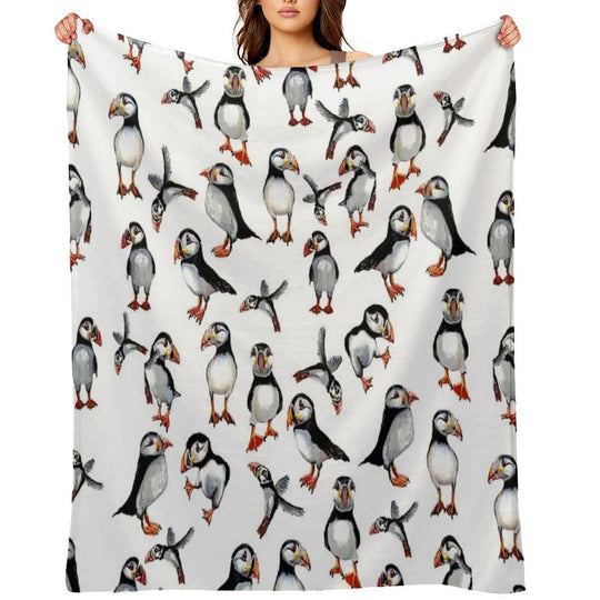 Puffins Pattern Easy Care Throw Blanket