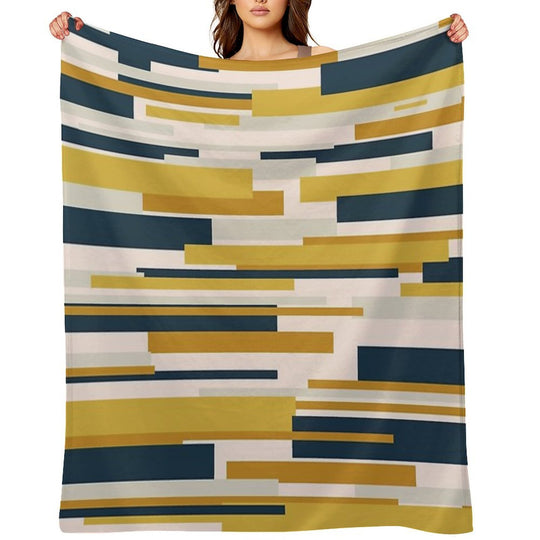 Wright Midcentury Modern Geometric Abstract Pattern in Mustard Yellow, Navy Blue, And Pale Blush Anti-pilling Throw Blanket