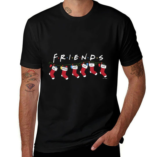 Friends Christmas Group Holiday Stockings Vintage Banner Comfortable T-Shirt