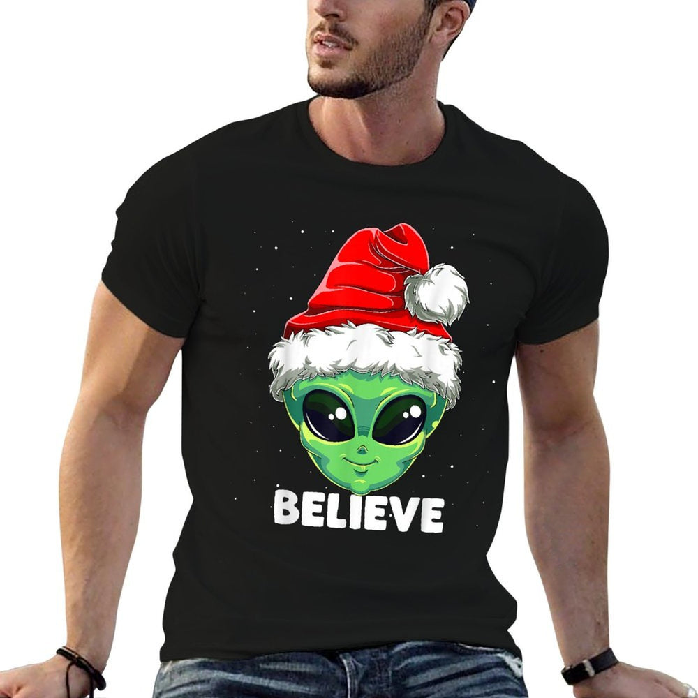 Christmas Alien Santa Costume Funny UFO Santa Hat Xmas Kids  Breathable T-Shirt