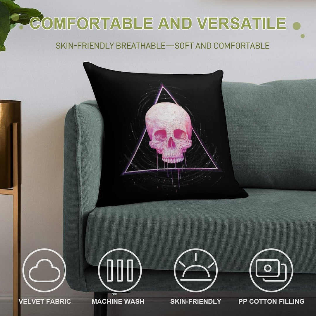 Skull in Triangle on Black Soft Hidden Zipper Throw Pillow