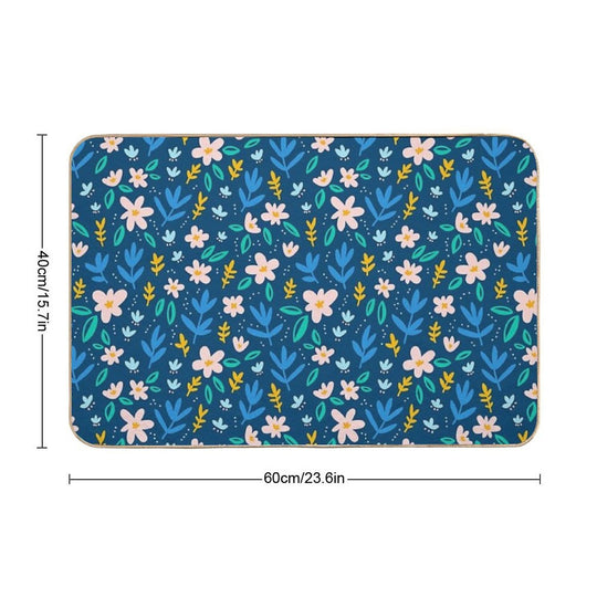 Colorful Flowers on Deep Blue Background  Absorbent Bath Mat