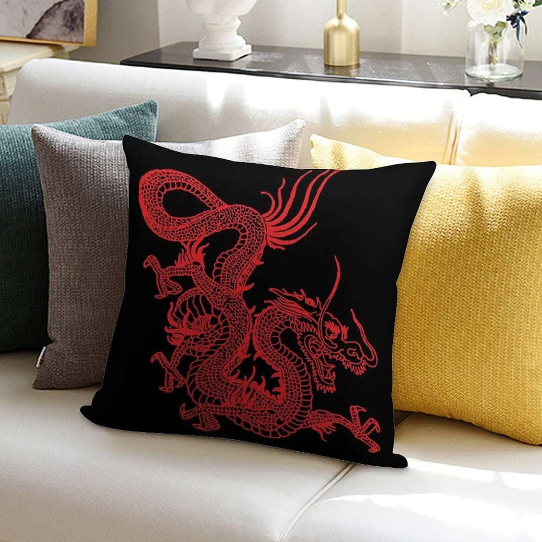 Red Chinese Dragon Soft Decorative Cover Throw Pillow