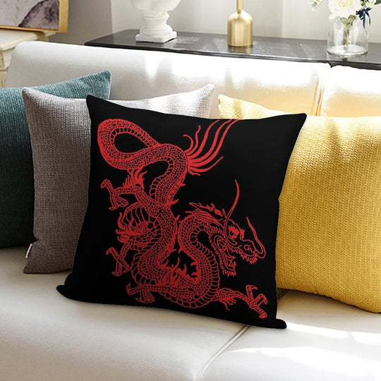Red Chinese Dragon Soft Decorative Cover Throw Pillow