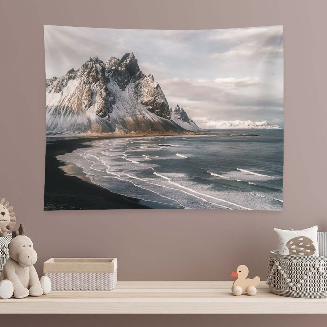 Stokksnes Icelandic Mountain Beach Sunset - Landscape Photography Tapestry