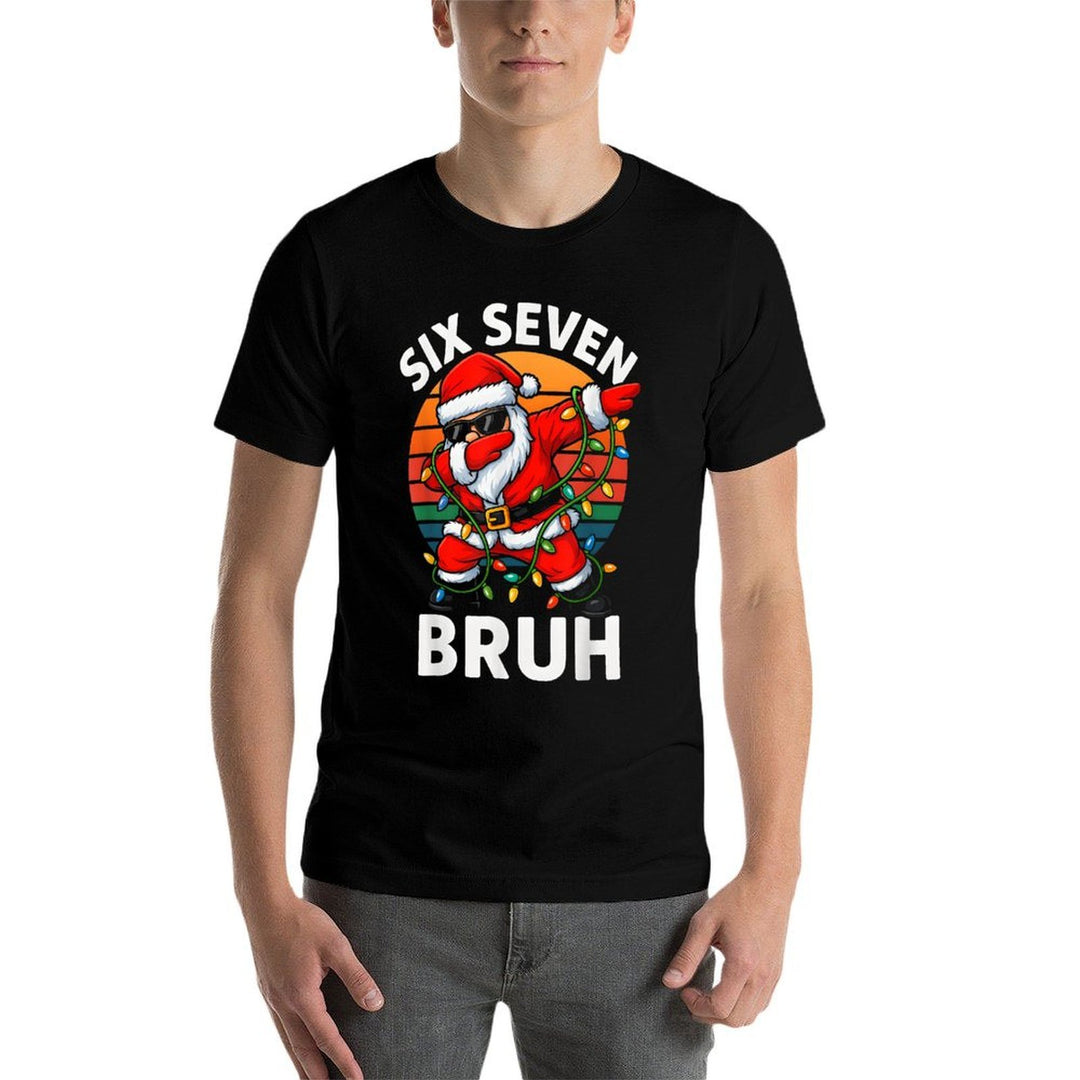 HUGvyn Six Seven 6 7 Meme Dabbing Santa Merry Christmas Bruh  Cotton T-Shirt