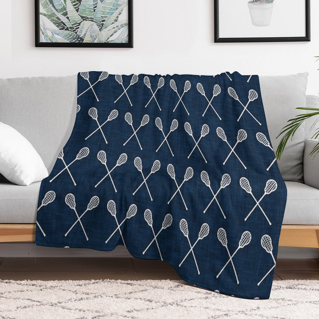 Lacrosse Crossed Sticks - Navy Durable Throw Blanket