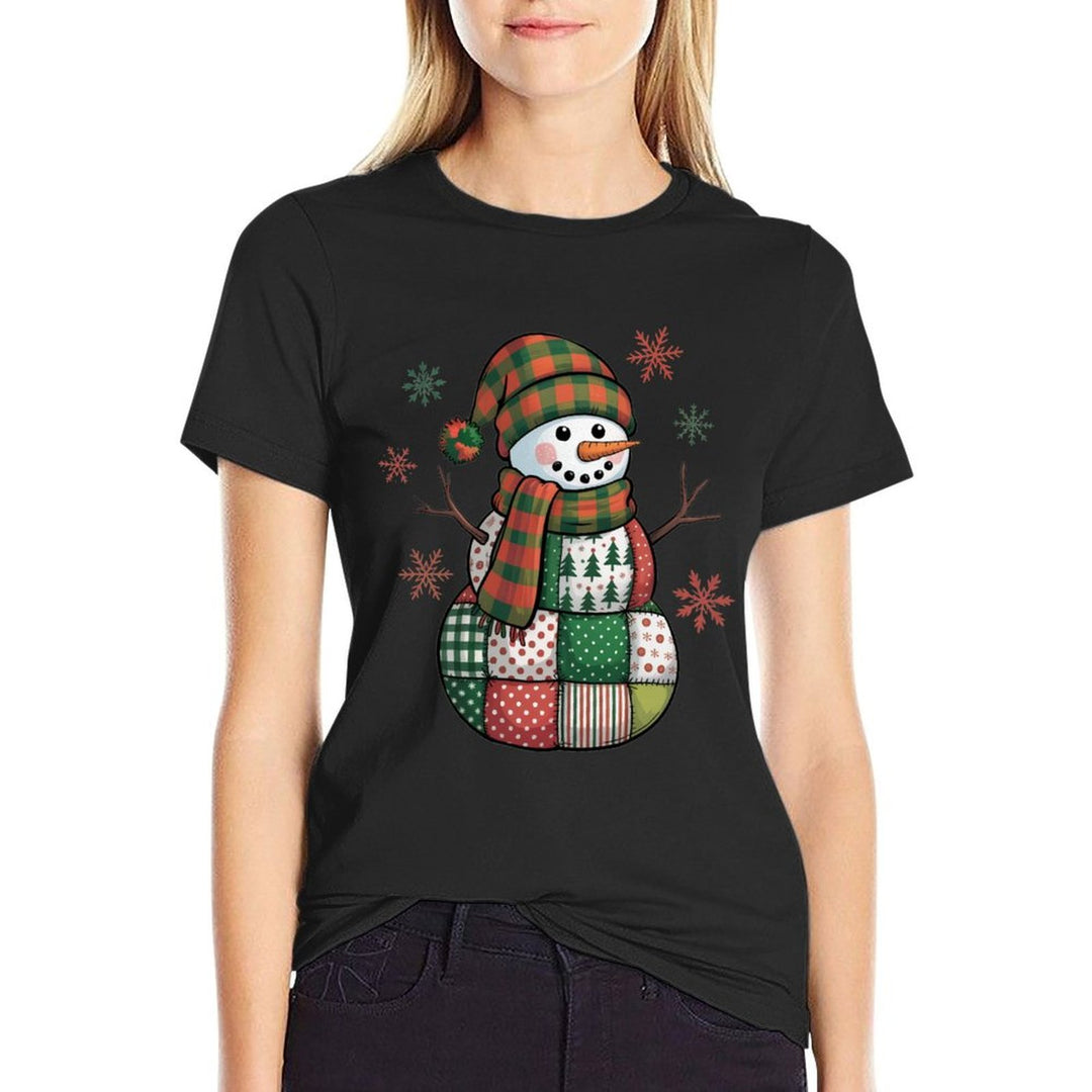 Patchwork Snowman Retro Funny Christmas Xmas Snowman Holiday  Durable T-Shirt