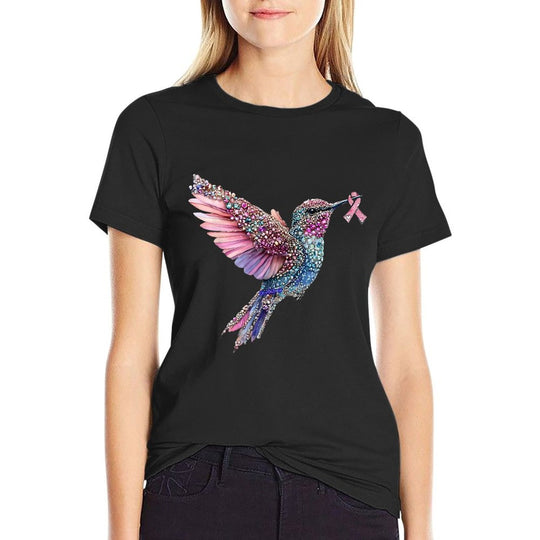 Hummingbird Pink Ribbon Breast Cancer Awareness  Trendy Pattern T-Shirt