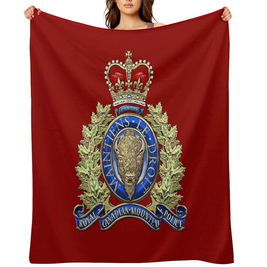 Royal Canadian Mounted Police - RCMP Badge over Red Velvet Sustainable Throw Blanket
