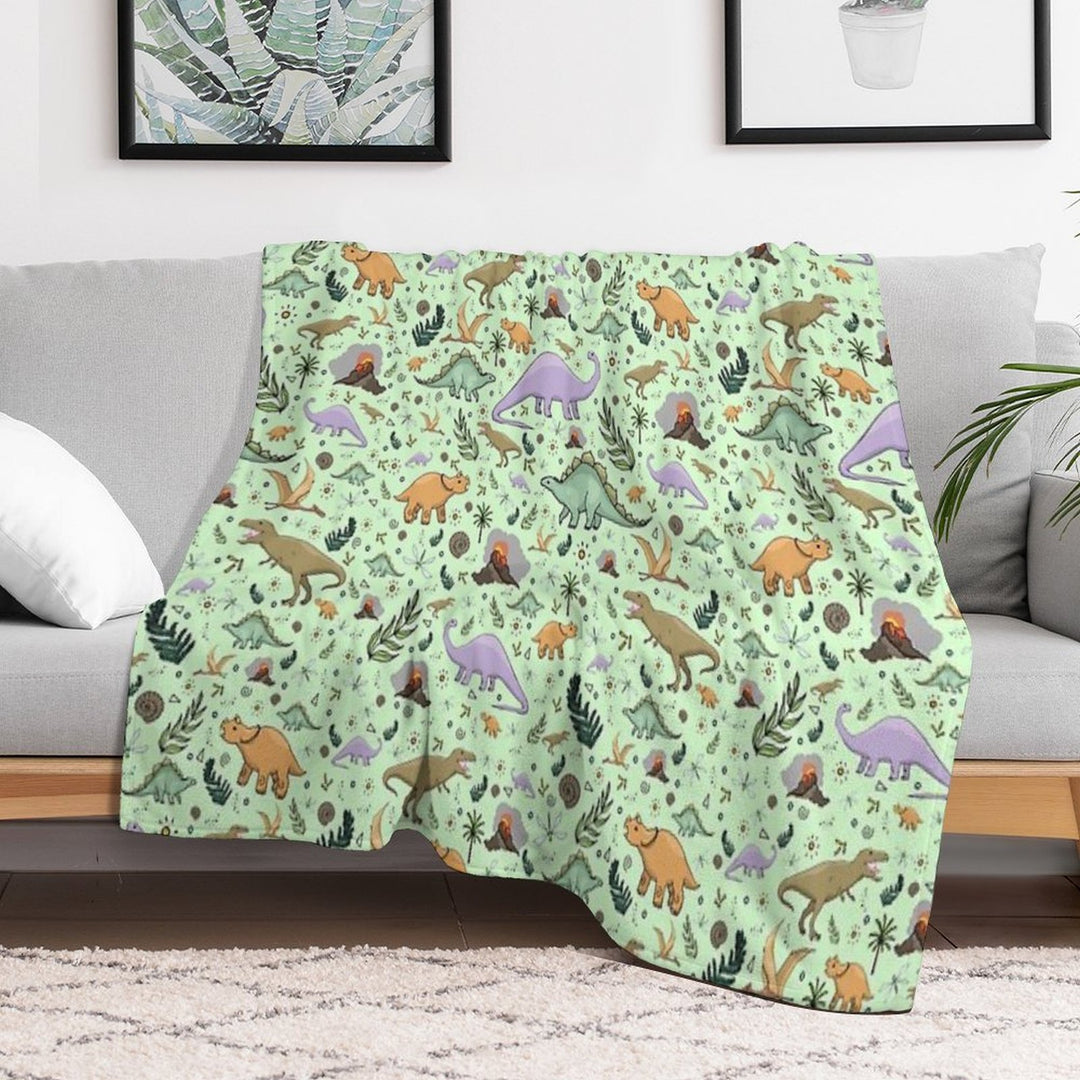 Dinosaurs in Green Sustainable Throw Blanket