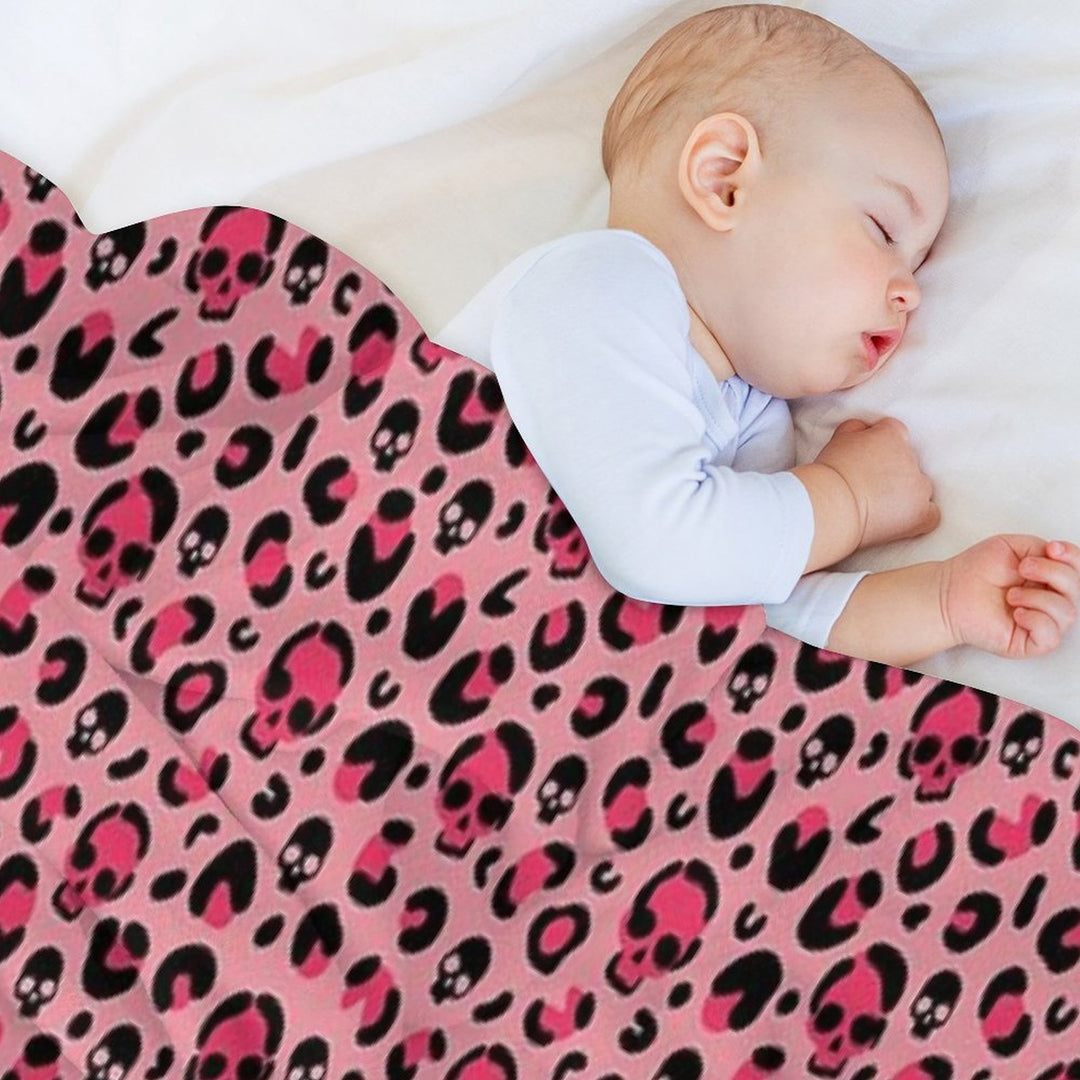 Skull Leopard Print on Pink Background. Machine-washable Throw Blanket