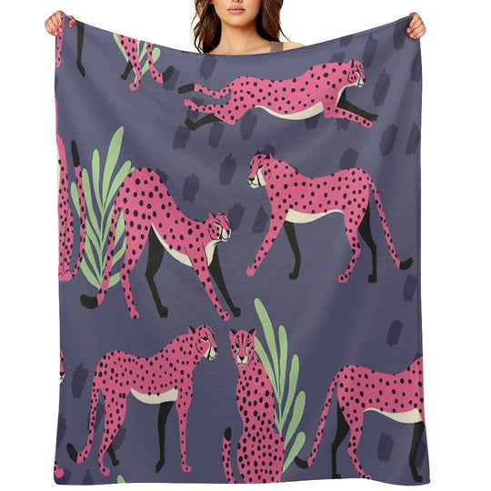 Pink Cheetahs on Purple Pattern Durable Throw Blanket