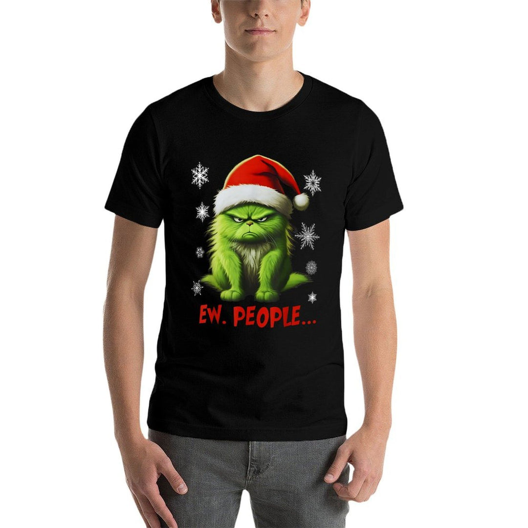 Funny Christmas Cat Ew People Meowy Cat Lovers Santa Hat Y2K  Easy-care T-Shirt