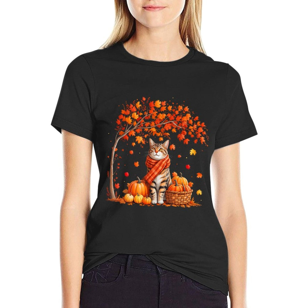 Hello Autumn Cat Fall Leaf Kitten Lover Thanksgiving Women  Affordable Price T-Shirt