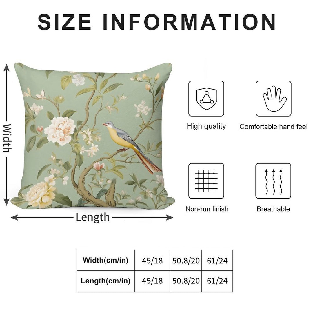 Green Chinoiserie Garden Soft Luxury Feel Throw Pillow