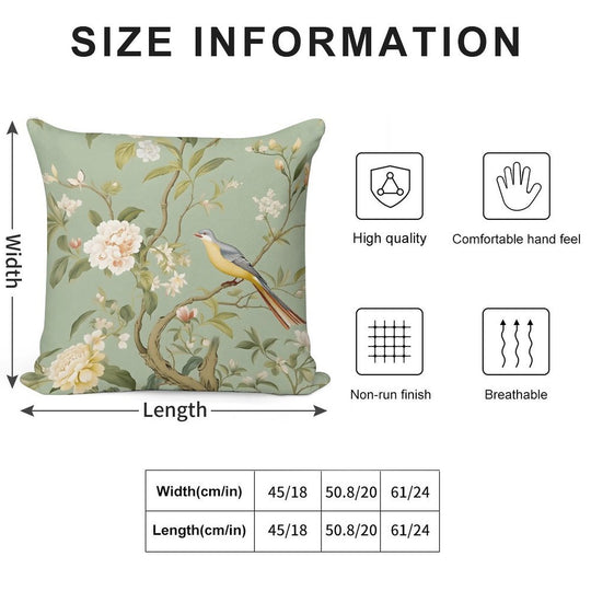 Green Chinoiserie Garden Soft Luxury Feel Throw Pillow