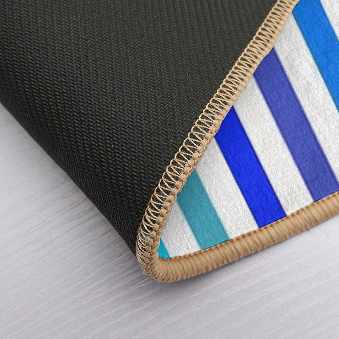 Vertical Blue And White Striped  Absorbent Bath Mat