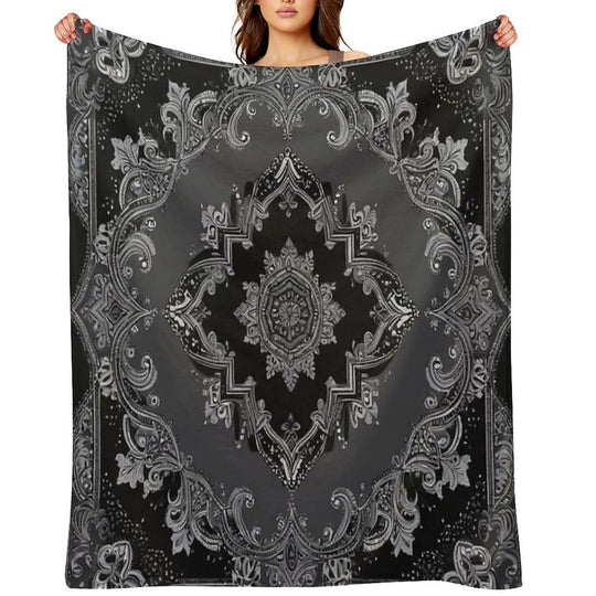 RogerPattern - Timeless Elegance Black & Gray Bandana for Fashion & Home Travel-friendly Throw Blanket
