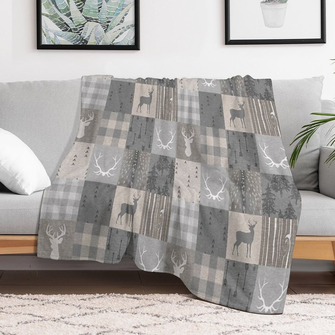 Rustic Woodland Patchwork - Grey And Beige All-season Throw Blanket