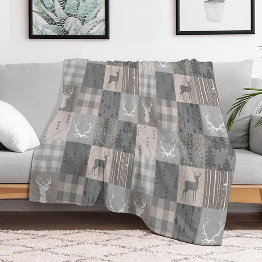 Rustic Woodland Patchwork - Grey And Beige All-season Throw Blanket