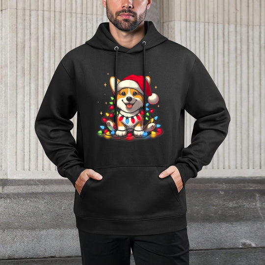 Corgi Santa Christmas Tree Lights Boys Men Corgmas Dog Moisture-Wicking Hoodie