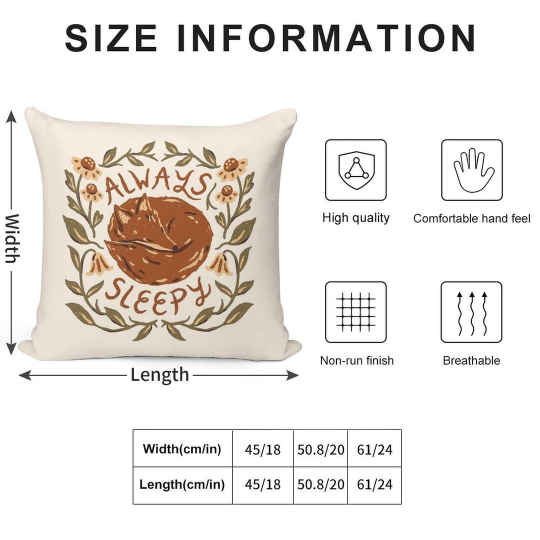 Always Sleepy Fox Soft Hidden Zipper Throw Pillow