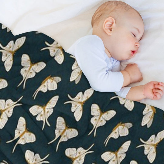 Luna Moth - Gold on Dark Teal Wrinkle-free Throw Blanket