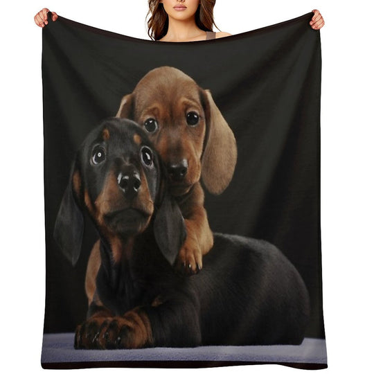 Dachshund Dog Portrait Photo Pupies Durable Throw Blanket