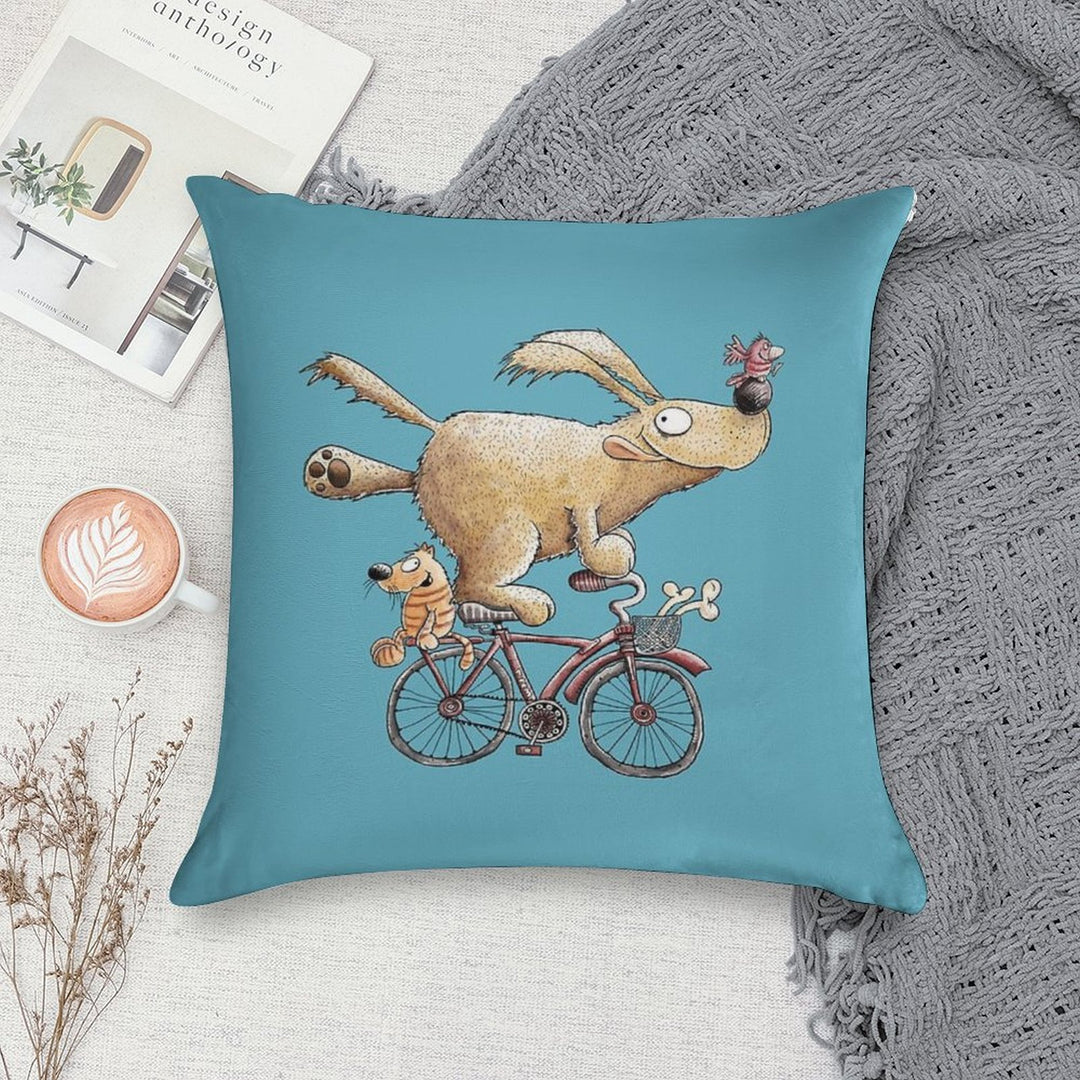 Funny Dog Rides The Bicycle Soft Durable Construction Throw Pillow