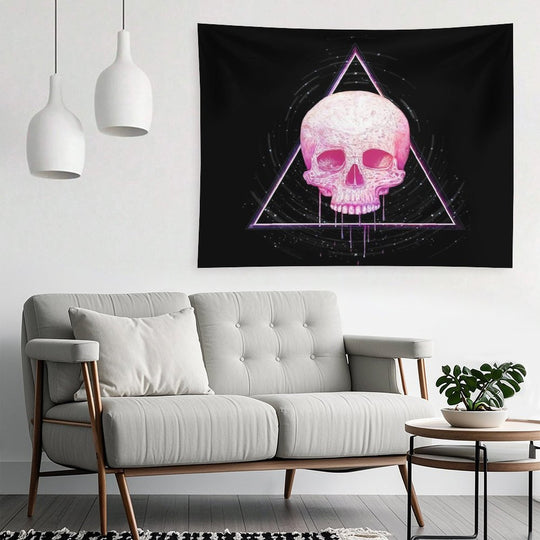 Skull in Triangle on Black Tapestry