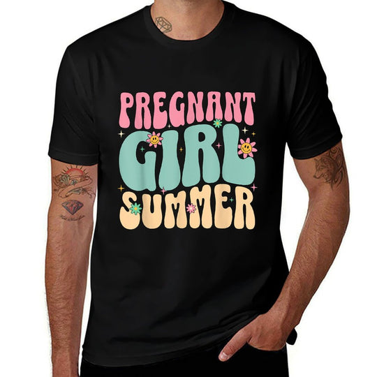 Groovy Pregnancy Reveal Pregnant Girl Summer Baby Shower -  Lightweight T-Shirt