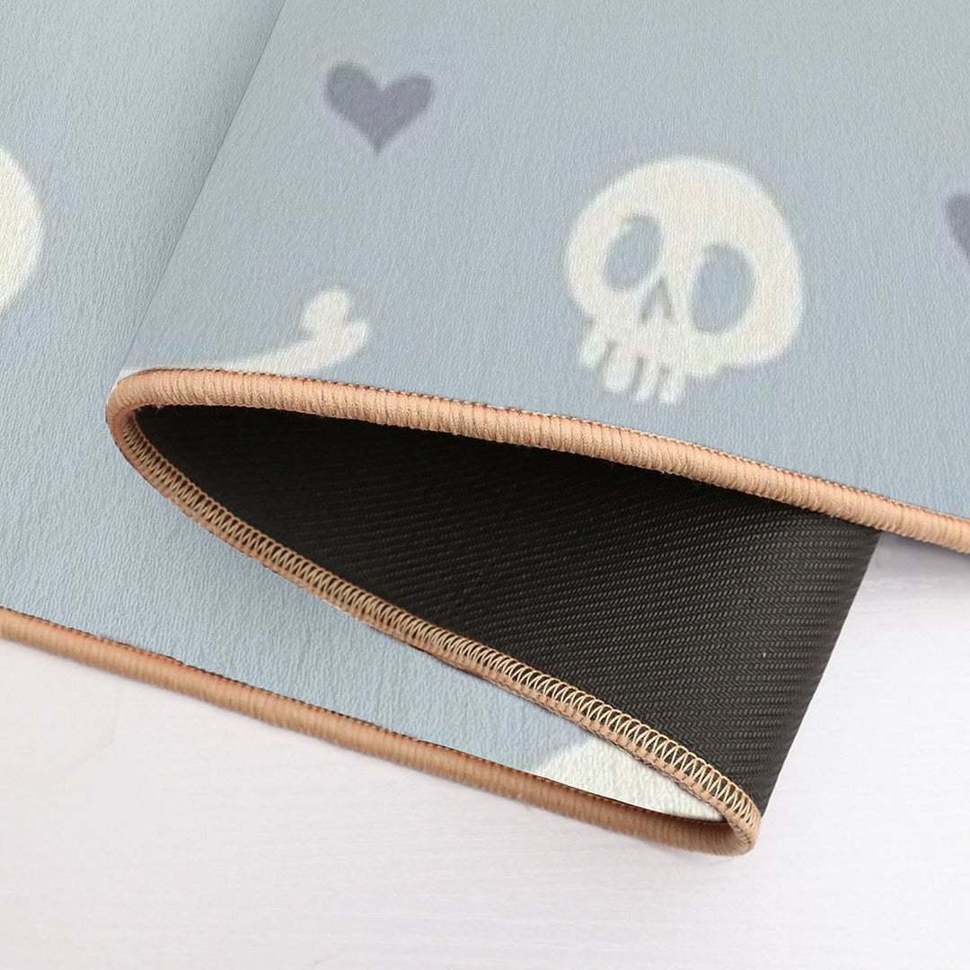 Cartoon Skulls with Hearts on Light Blue Background Seamless Pattern  Long-Lasting Bath Mat