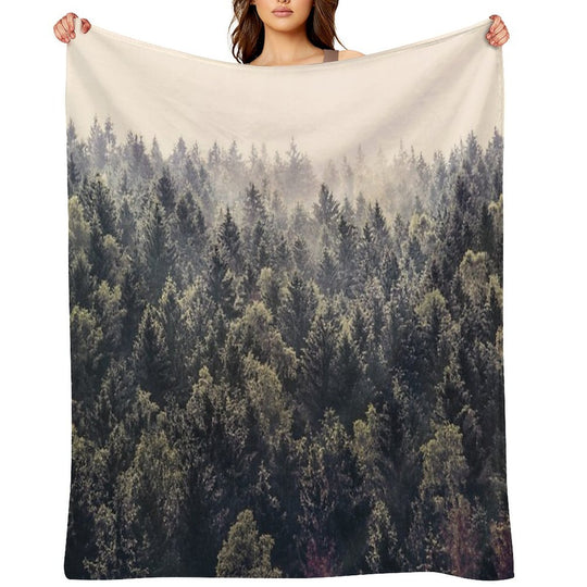 Come Home  Romantasy Moody Wilderness Dream Forest With Cascadia Trees Covered In Magic Fog Durable Throw Blanket