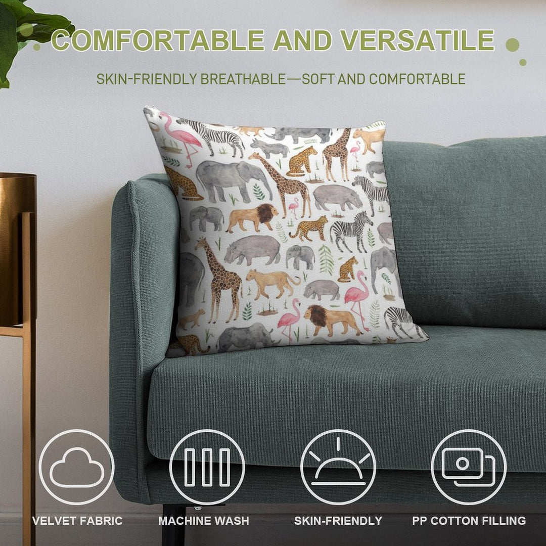 Safari Animals Soft Decorative Cover Throw Pillow
