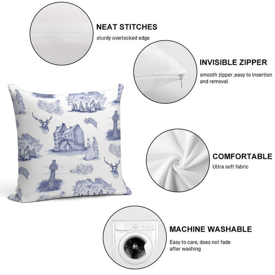 Highlander Toile in Blue Soft Washable Throw Pillow