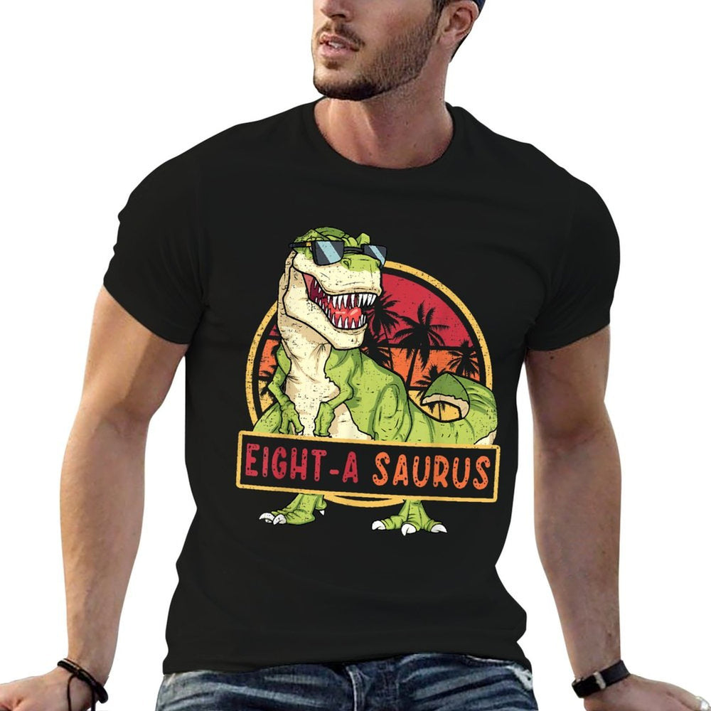 Retro Kids 8 Years Old Birthday 8th T Rex Dino Eight Saurus  Polyester Blend T-Shirt