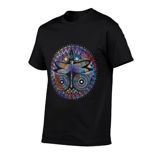 Colorful Dragonfly Crescent Moon Magical Mandala Design Gift  Ribbed Collar T-Shirt