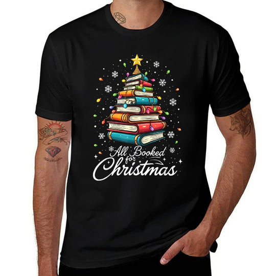 Christmas Book Tree Shirt Book Lover Librarian All Booked For Christmas Womens Christmas Book Lover Librarian  Wrinkle-resistant T-Shirt